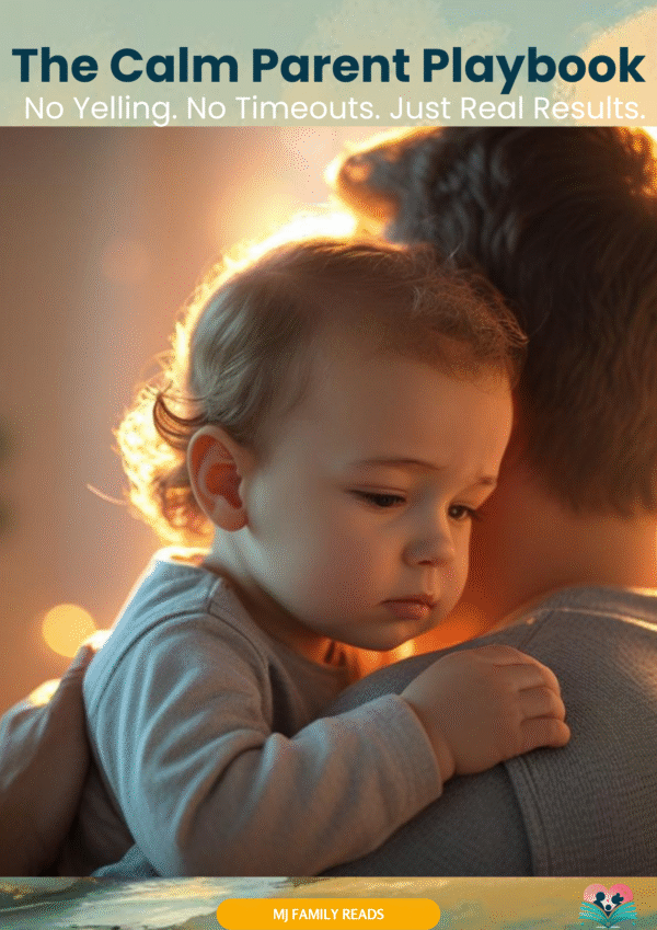 The Calm Parent Playbook Stop Tantrums in 7 Days - The toddler looks emotional but safe, leaning into the parent. Warm lighting or a softly glowing background