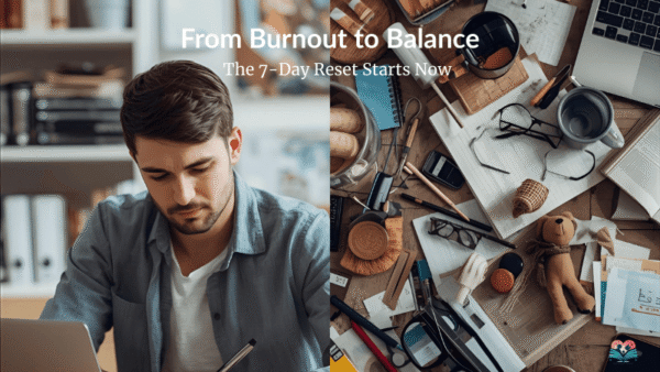 Before and after visual of burnout vs balanced work life using a planner