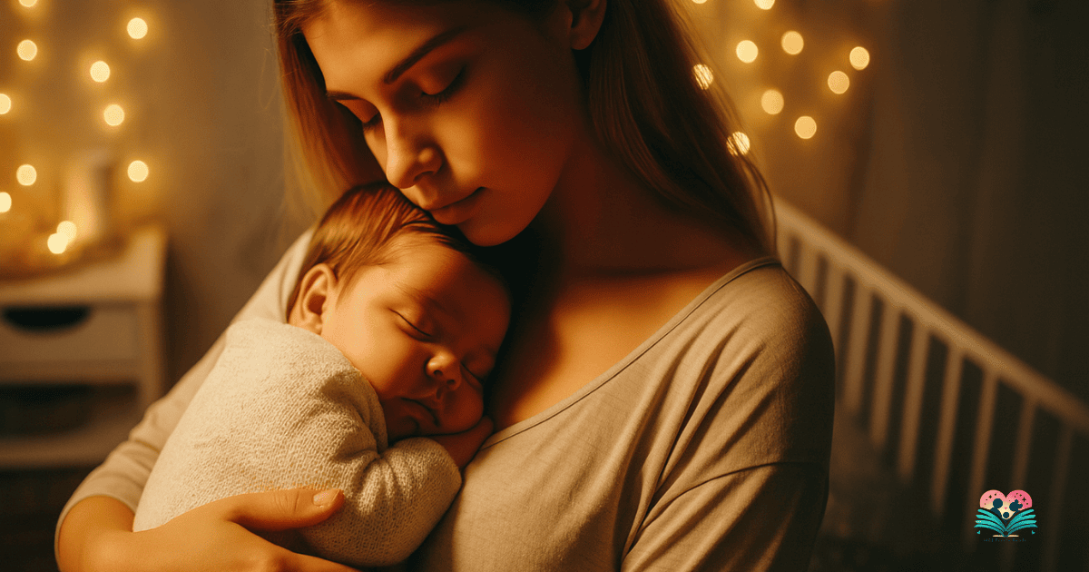 Mother gently holding sleeping baby in cozy nursery – ideal visual for gentle baby sleep training eBook