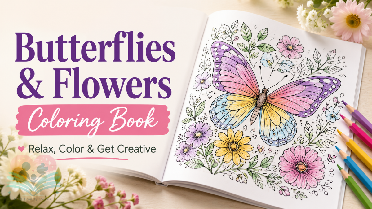 Butterflies and flowers coloring book with colorful butterfly and floral designs