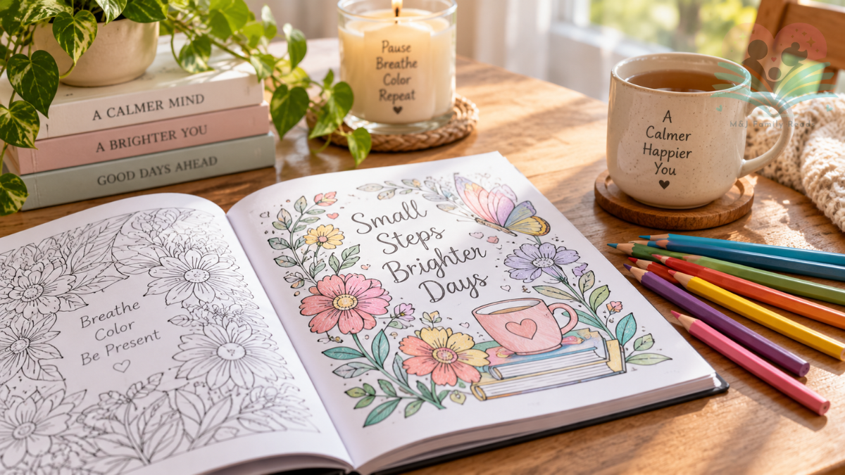 Coloring book for anxiety and stress relief with colored pencils