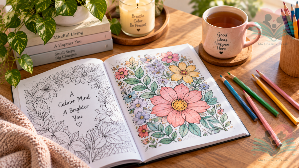 Coloring books for anxiety with colored pencils for a relaxing creative activity