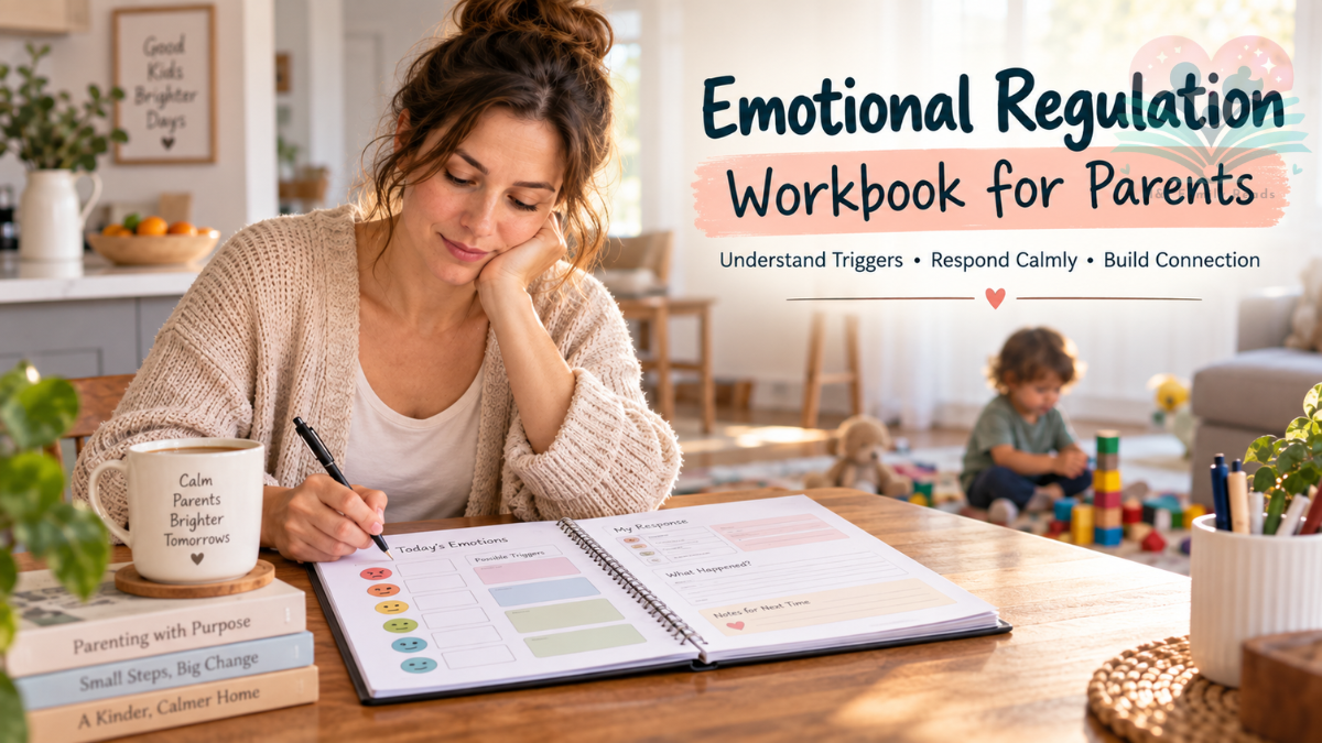 Using an emotional regulation workbook for parents to reflect on triggers and responses.